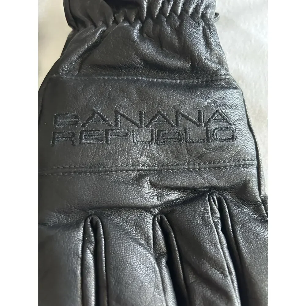 Banana Republic size M Men’s Leather Gloves Ribbed Knit Cuffs Black D26